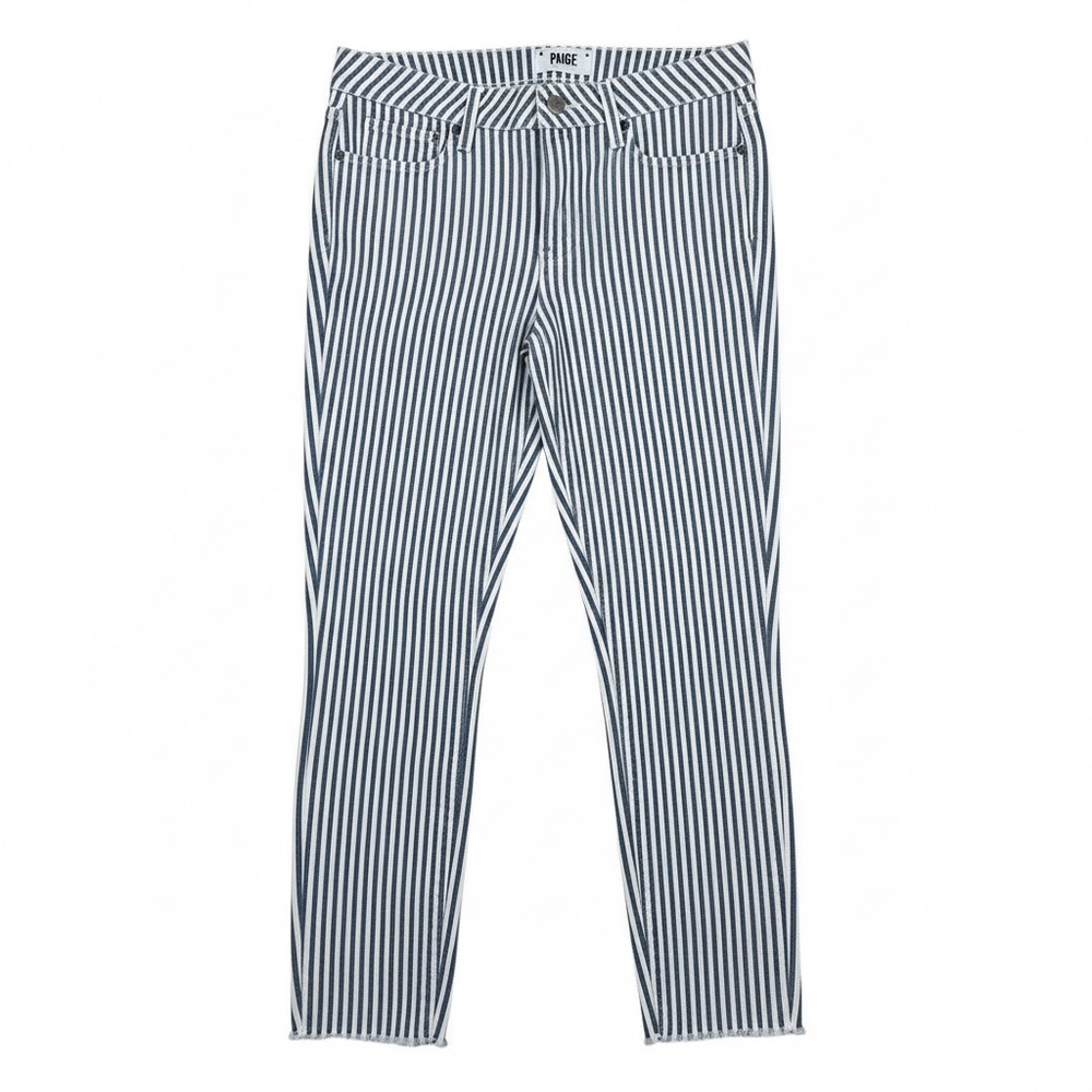 Paige Verdugo Crop Striped Jeans Size 29 Blue White Made in USA